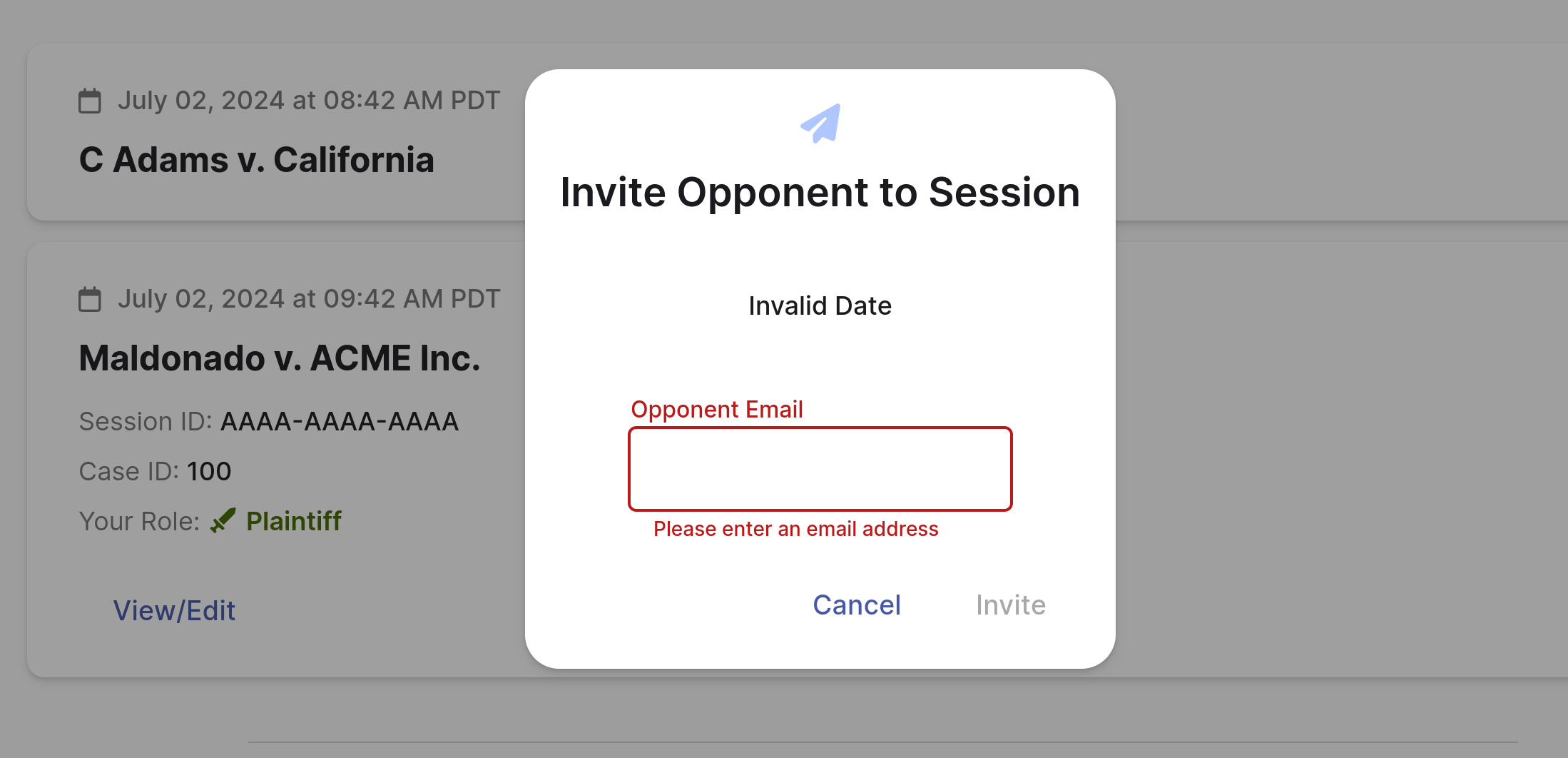 Invitation Dialog